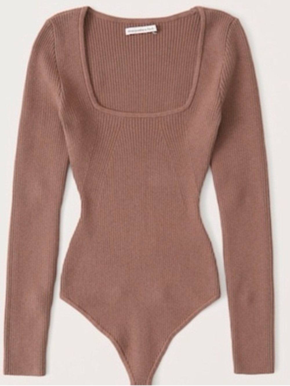Abercrombie & Fitch Ribbed Square-Neck Long-Sleeve Bodysuit - Mauve Brown